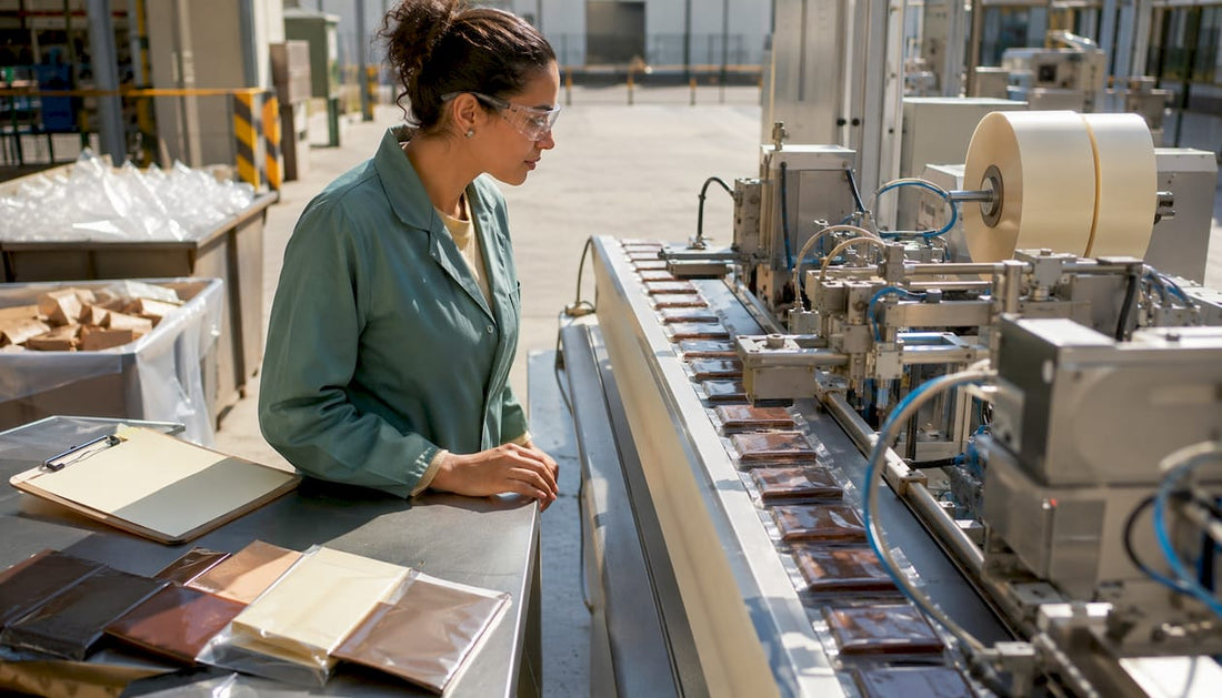 Engineer inspecting cold seal packaging machinery