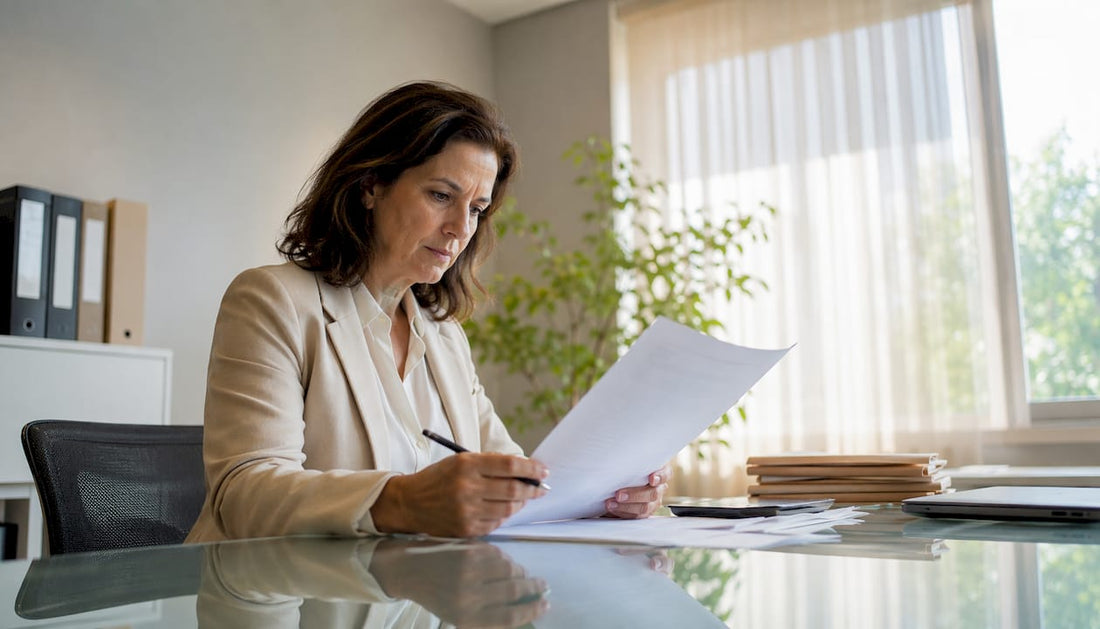 Food safety officer reviewing labelling documents