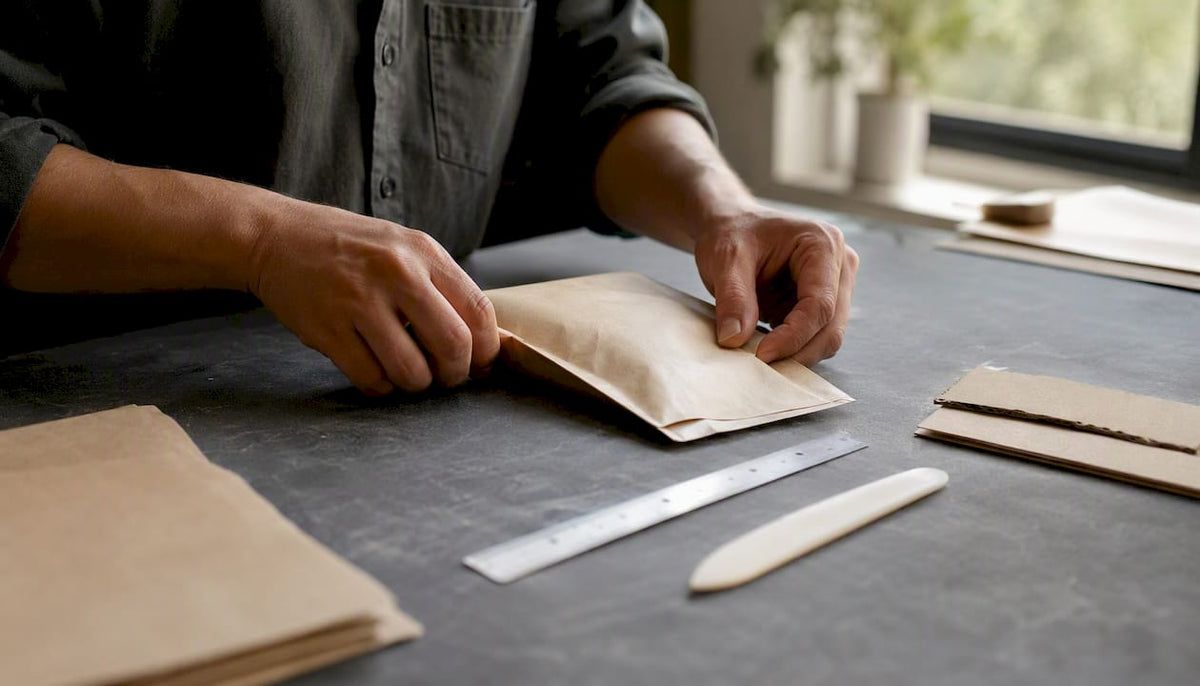 Hands assembling custom folding carton packaging